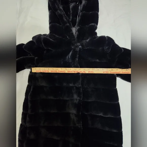 LAUNDRY BY SHELLI SEGAL FAUX FUR BLACK COAT With HOOD SIZE XS - Picture 5 of 8